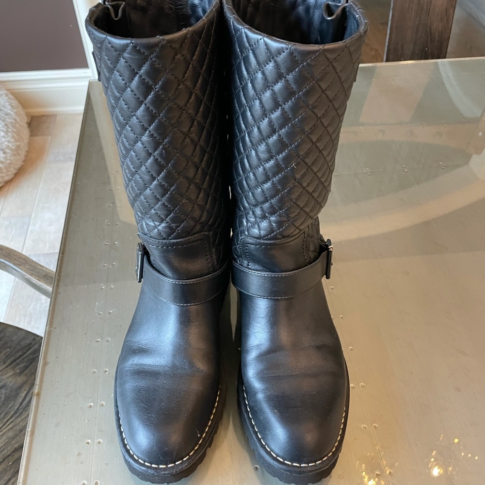 CHANEL Black Quilted Moto Boots